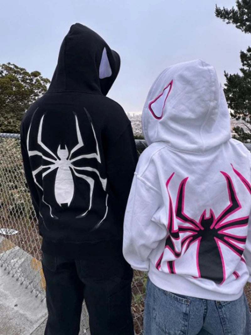 Y2K Spider Print Zipper Hoodie Unisex