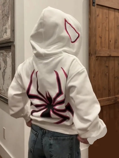 Y2K Spider Print Zipper Hoodie Unisex