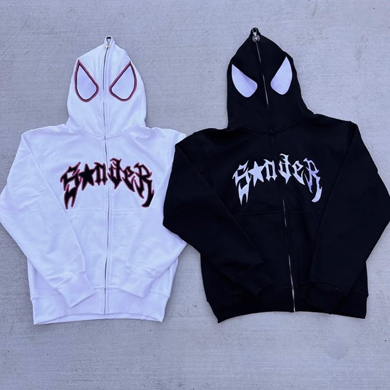 Y2K Spider Print Zipper Hoodie Unisex