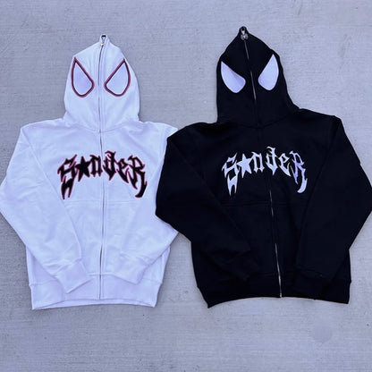 Y2K Spider Print Zipper Hoodie Unisex