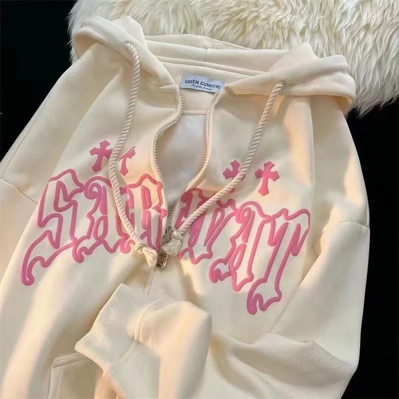 Goth Embroidery Harajuku Hoodies Women