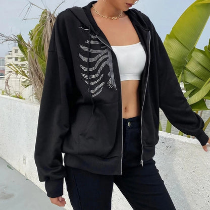 Y2K Rhinestone Skeleton Hoodies Women