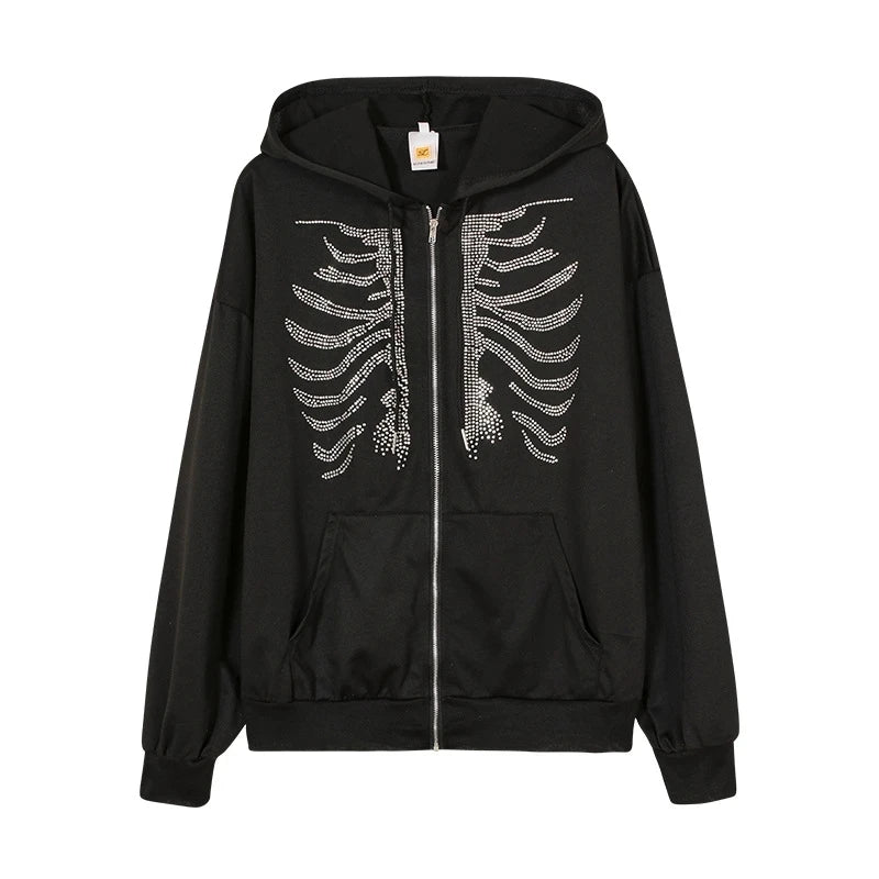 Y2K Rhinestone Skeleton Hoodies Women