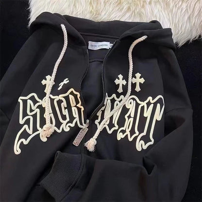 Goth Embroidery Harajuku Hoodies Women