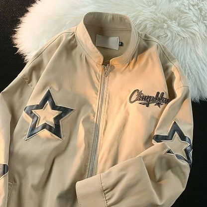 Deeptown Vintage Bomber Jacket Women Star Girl Y2k Streetwear