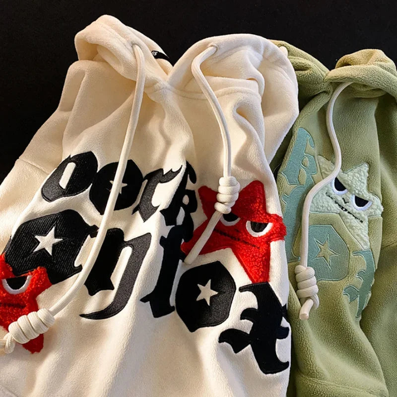 Street star embroidery letter design pullover hoodies